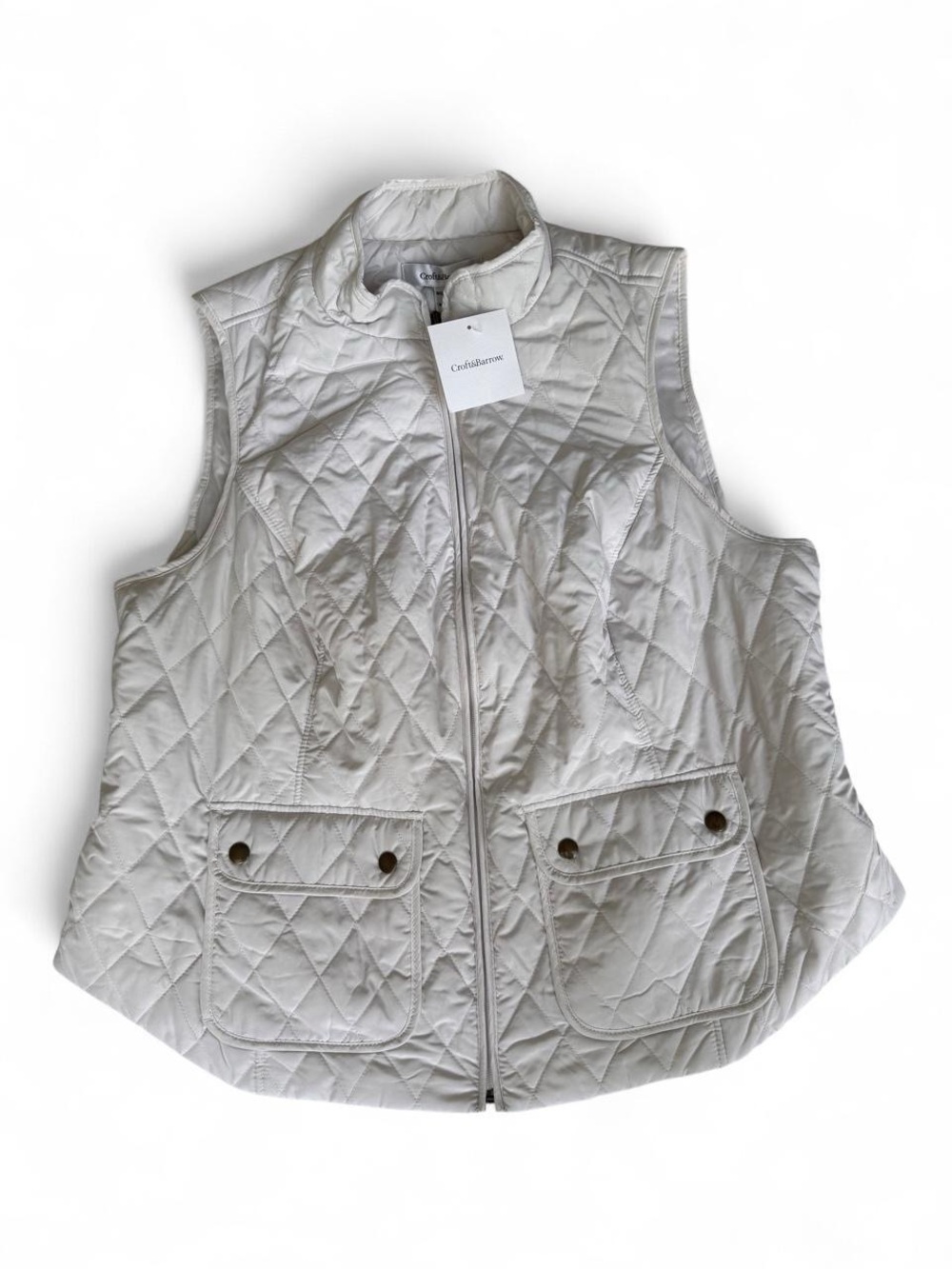 NWT Croft & Barrow White Quilted Full Zip Vest with Pockets Women’s 1X